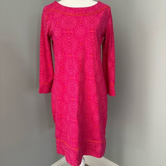 Lands End pink with orange, pullover shift dress. - Picture 1 of 5